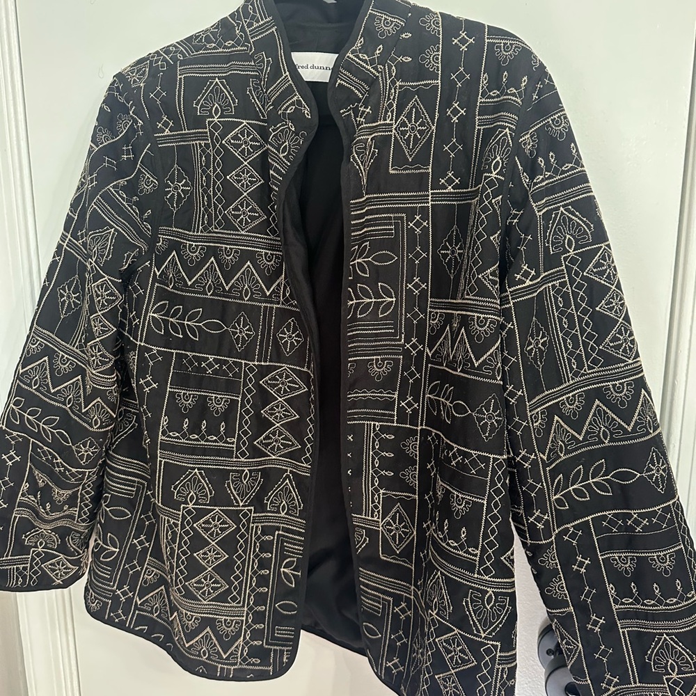 Alfred Dunner   Black Embroidered Open Front Lightweight Jacket